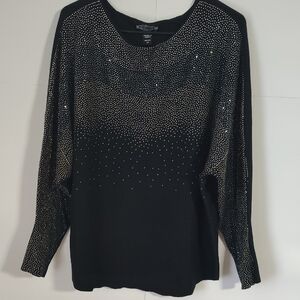 Black Rhinestone Embellished Long-Sleeve Sweater Top. J